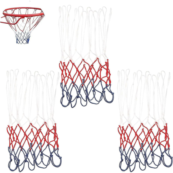 Paket med 3 professionella basketnät, ersättningsnät för basket, bollnät för basketbåge i standardstorlek, nät för basket utomhus