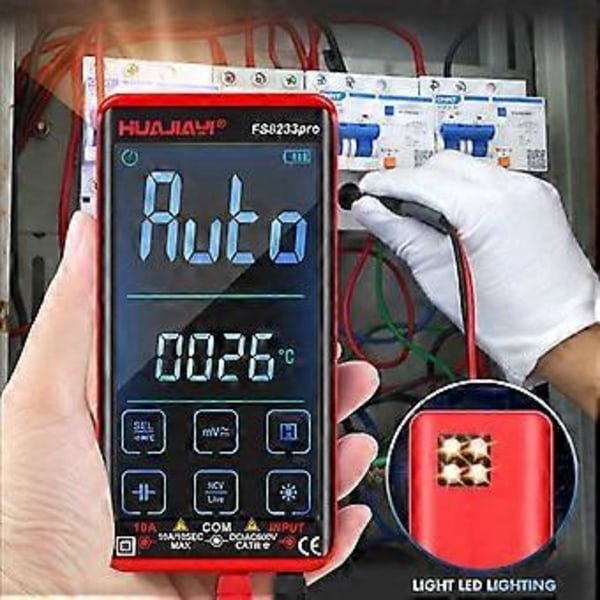 FS8233PRO Berøringsskjerm Smart Digitalt Multimeter DC/AC 10A Multimetro Transistor 9999 Teller True Rmsauto Område Svart