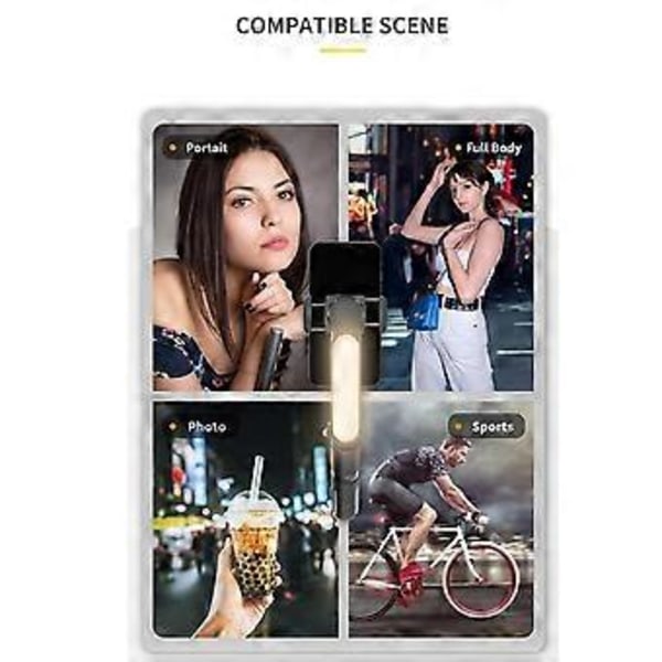 Håndholdt Gimbal Stabilisator Bluetooth Selfie Stick Holder Justerbar Fyldlys Selfie Stativ til Smartphone Hvid