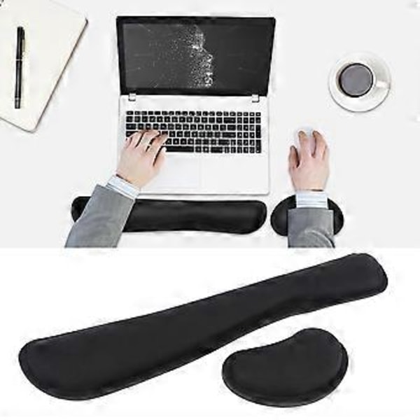 Gel Memory Foam Set Tangentbords handledsstöd, Mus handledsdyna för kontor, Svart