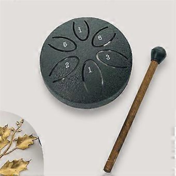 Regntrumma för utomhusbruk, Stål Tongue Drum 6 Toner 3 Tum Chakra Tank Drum Stål Slagverk Vadderade Klubbor Guld