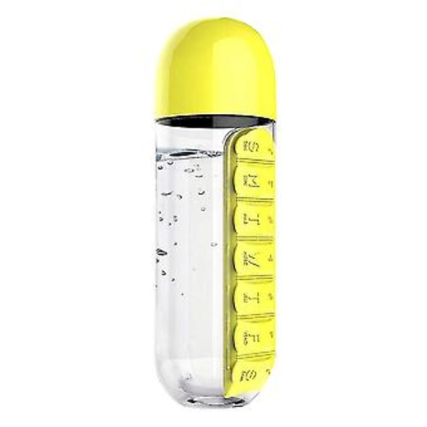 600ml Vattenflaska med Pillerdosett 2-i-1 Portabel 7 Dagars Planerare Box Rese Medicinbehållare