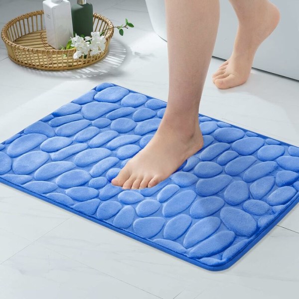 Badrumsmatta halkfri 60x90cm inomhus dörrmatta minnesskum entrématta för badrum badkar kök blå