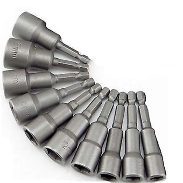 10 stk. magnetisk skruetrækkersokkel: Magnetisk bit til slagboremaskine 6-19 mm 1/4\" adapter sekskantbits