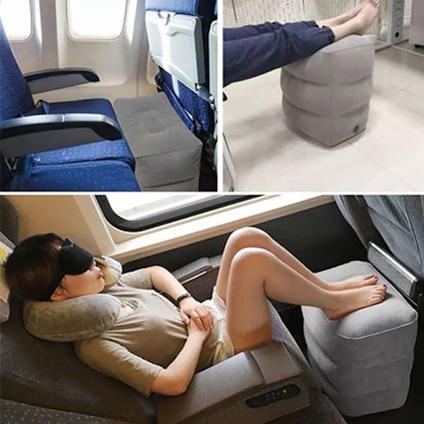 7 st uppblåsbart fotstöd för resor, höjdjusterbar kudde, 3 lager, barnsäng för flygplan, bil, buss, resor, ljusgrå