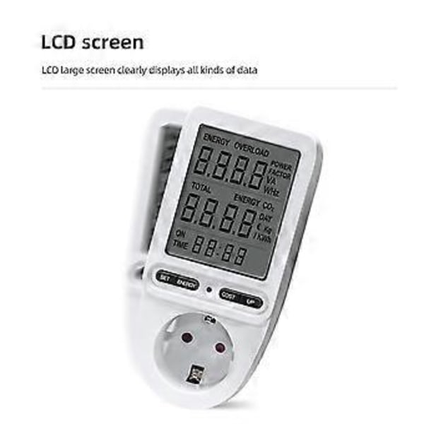 Wattmeter Strømmåler Plugg LCD Elektrisitetsforbruk Monitor Elektrisk Strømforbruk Wattmeter Tester 230v