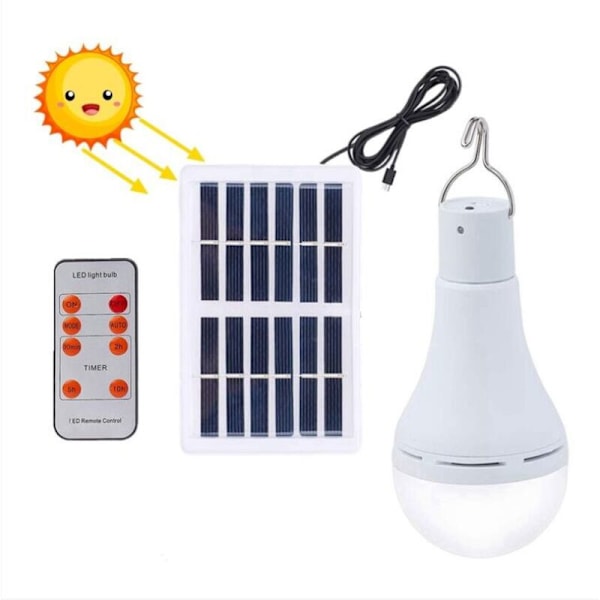 Vanntett solcelled LED-lyspære med fjernkontroll og timer utendørs hagelys for fotturer