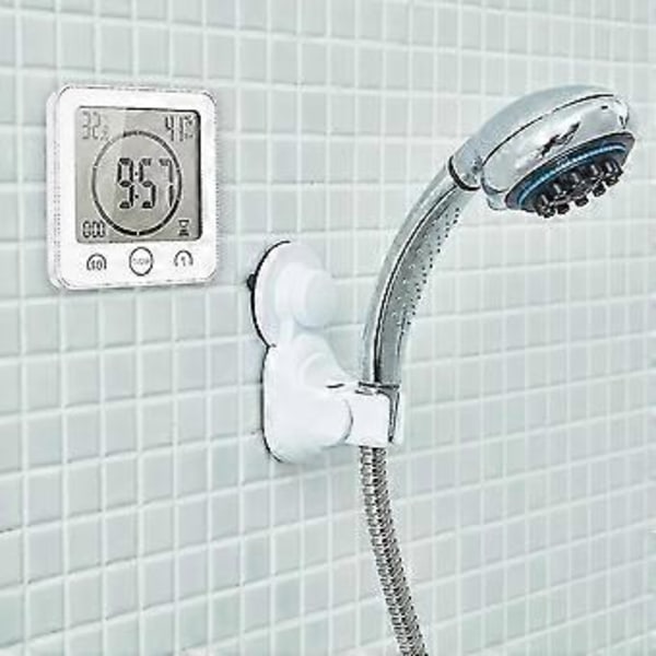 Badrumsklocka, LCD Digital Väckarklocka med Vattentät Touch Duschklocka, Temperatur Luftfuktighet, Nedräkningstimer, 3 Monteringsmetoder, Batteridriven (vit