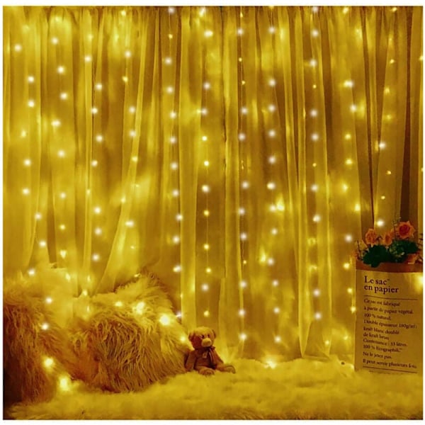 Curtain Lights, 3M3M LED String Lights, 8 Warm White Lighting Modes, Window Decoration, Christmas, Wedding, Birthday, Home, Patio, Led Light Curtain