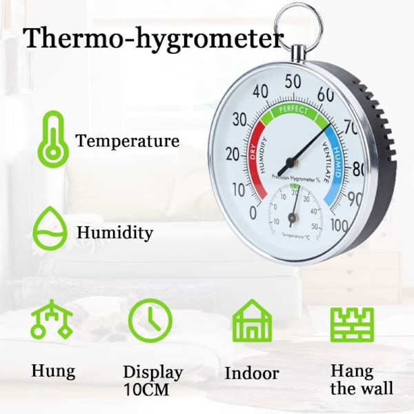 Indendørs hygrometer termometer, aluminiumlegering temperatur- og fugtighedsmåler til pålidelig og komfortabel rumtemperaturkontrol (3,9 x 3,9 x 1,0