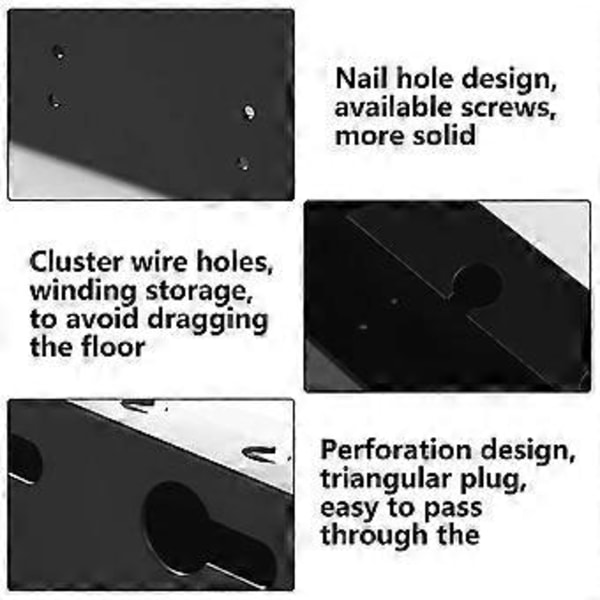 Kabelkanal under skrivebord, selvklebende, perforert design, kabelholder, hvit