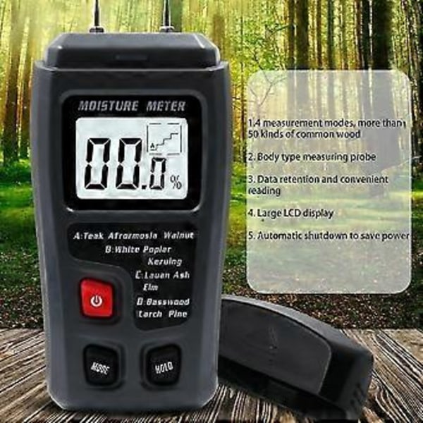 Bärbar Högprecisions Träfuktmätare Hygrometer Densitet Digital Elektrisk Virke Träd Fuktdetektor Svart