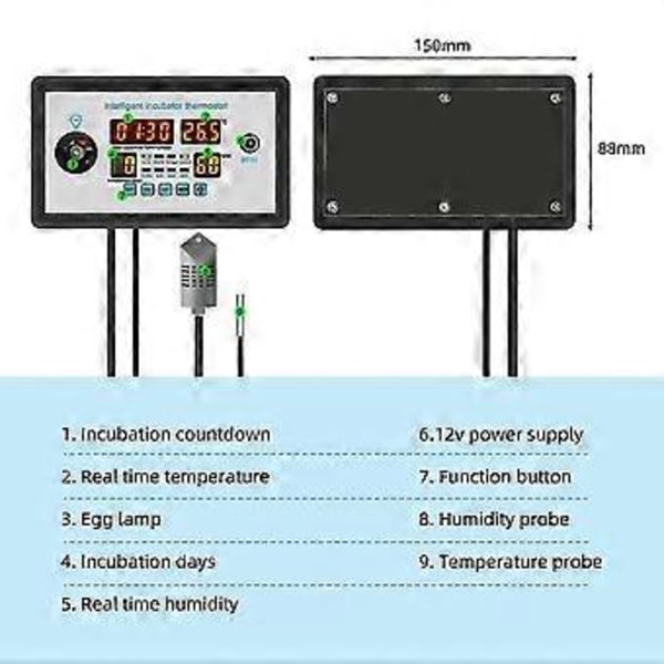 Zfx-w9002 Smart Termostat Digital Temperatur Fugtighedskontrol Inkubator 360 Automatisk Æg Vending