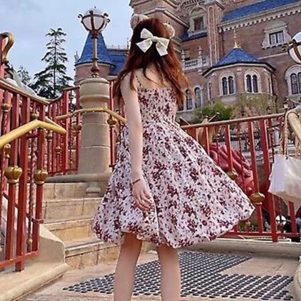 Dame Stroppe Kjole Blomsterprint Ærmeløs Sløjfe Front Dame Spaghetti Stroppe Kjole til Sommer Hverdag Fest Blomsterprint L