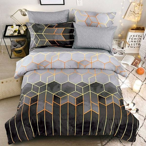 Fashion Unique 3D Geometrisk Randig Tryckt Påslakan Set, 3 Delar Nordisk Stil Minimalism Dubbel Storlek Mikrofiber Påslakan Set med Yel