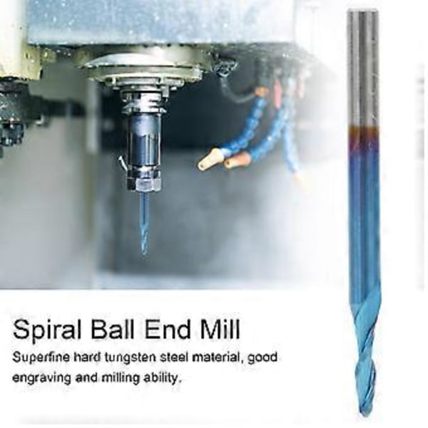 2-Fløjtet Spiral Kuglenæse Fræser Router Bit Fræsefræser 3.175mm Skaft Universal til 3D Gravering