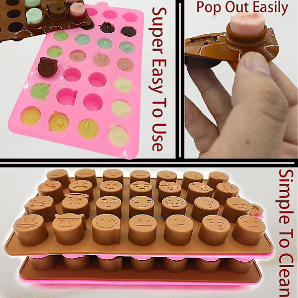 Søte Smiley Face Sjokolade Candy Silikonformer, Gjenbrukbare Uttrykk Isbitbrett Silikonform Til Baking-2 Pakker