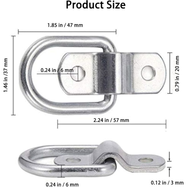 Surringsring D-ring, 4 surringsringer med 8 skruer, lastekrok, surringsøyer, kraftig D-ring, surringsringer kroker for tilhengerbåt, lastebil