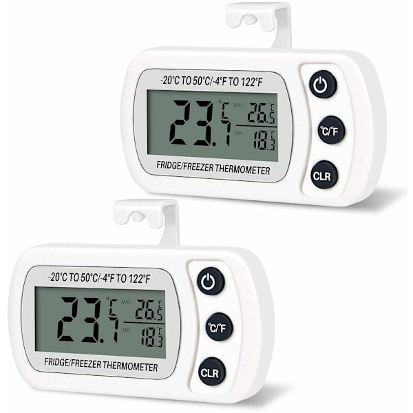 2 st termometer, digital kyl frys temperatur -20 till 50°C, lättläst LCD-display (vit)