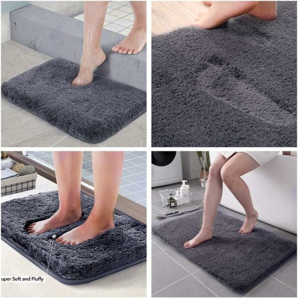 Ekstra tyk skridsikker absorberende bademåtte badeværelse brusebad gulvmåtte chenille maskinvaskbar (grå, 60x90cm)