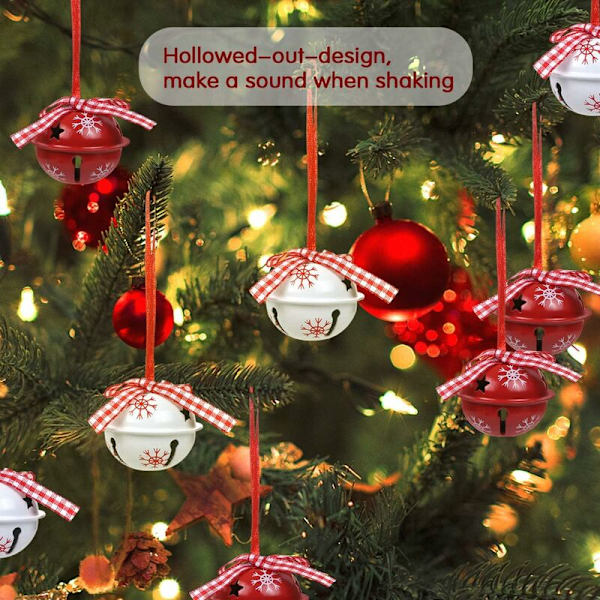 Juleklokker og Jingle Kit, Juletræspynt, Røde og Hvide Jingle Bells Vedhængs Ornamenter 12 Stykker