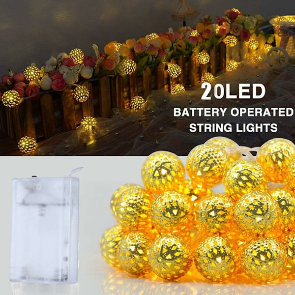 Marokkansk lampe, LED-lysgirlander, juledekorasjon, innvendig lysgirlander, 3 meter 20 LED varm hvit orientalsk dekorasjon