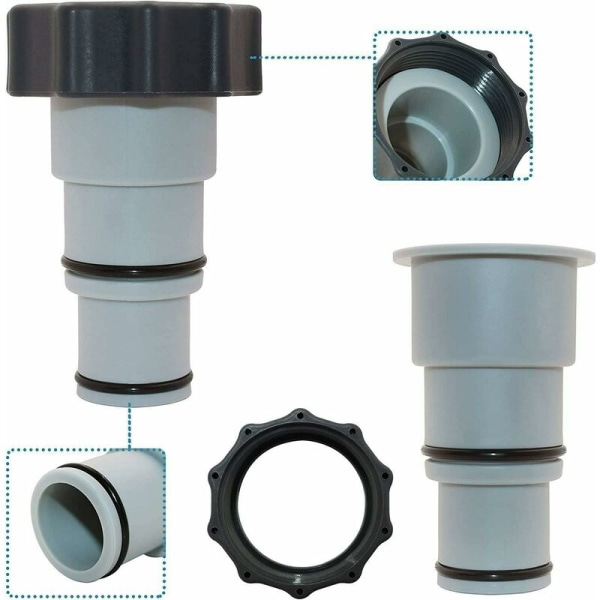 Reservedelsslange-adapter med klemme for Intex overjordisk basseng, 1,5\" til 1,25\" slange-adapter for gjengede pumper (2 stk.)
