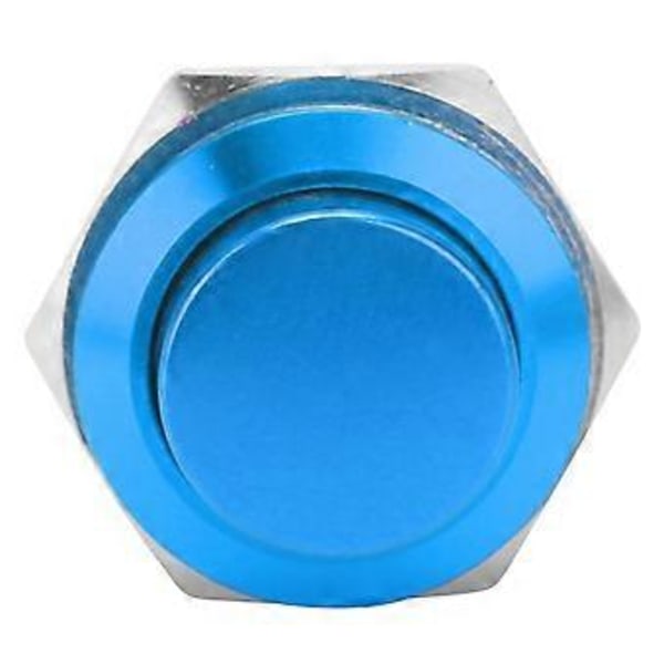 Metall Tryckknappsbrytare Vattentät Rostfritt Stål Självåterställande Normalt Öppen 16mm 220V (Blå)