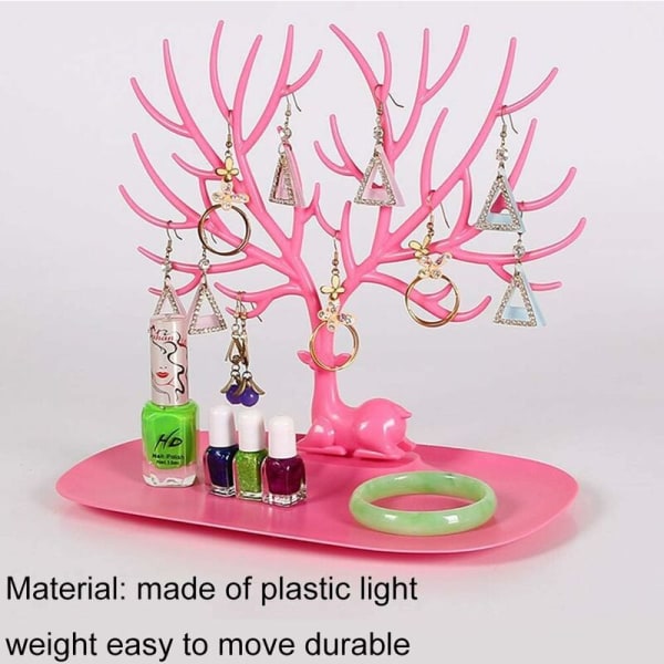 Plastik Smykke Træ Display Stativ, Hjorte Træ Smykke Display Stativ Øreringe Halskæde Holder Smykker Opbevaring Holder Stativ, Pink