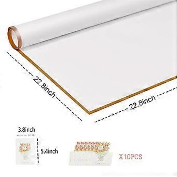 20 Ark Blomomslagspapper med 10st Gratulationskort, Bukettomslagspapper, Blomsterförpackningspapper, Rosa