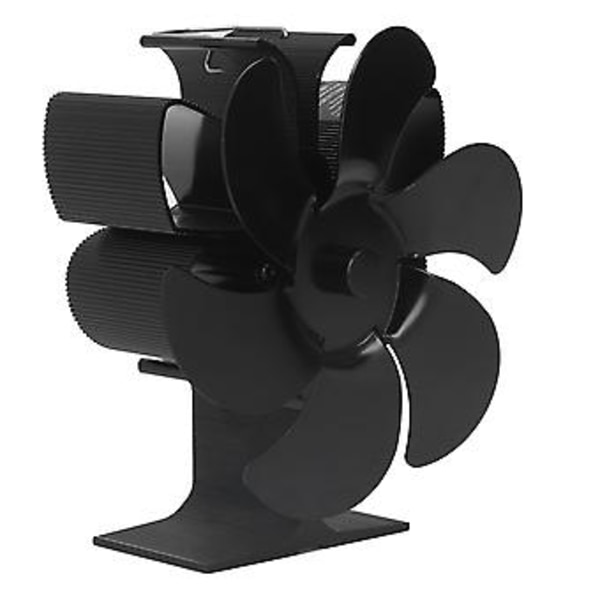 Brændeovnsventilator, 6-bladet sort ovnventilator, varmdrevet ventilator, multifunktionel