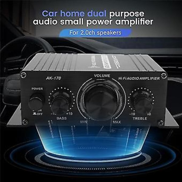 12v Mini Audio Bilforstærker Digital Audio Receiver Forstærker Dobbelt Kanal 20w+20w Diskant Lydstyrkekontrol
