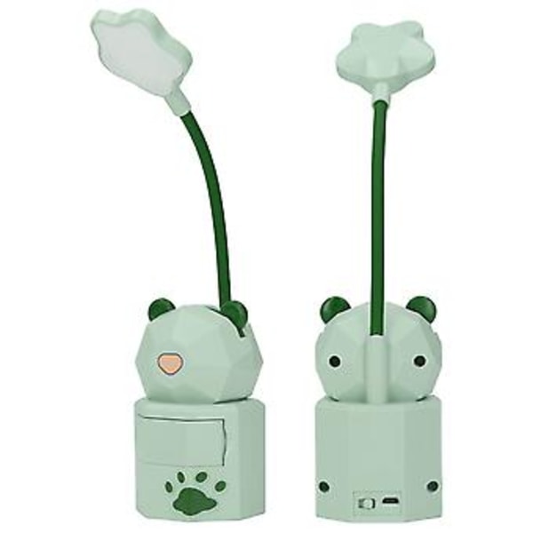 LED Tegneserie Skrivebordslampe Øyebeskyttelse Leselys Nattlys USB-Lading Bordlampe for Soverom Hybel Grønn