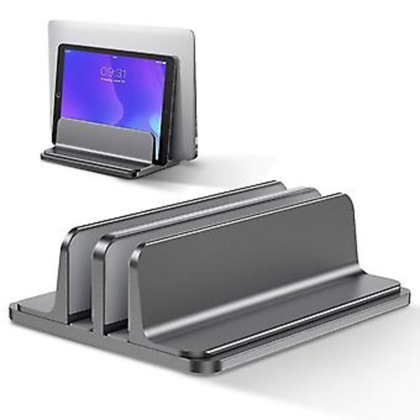 Dubbelt Vertikalt Laptopställ, aluminiumlegering Hållare Grå