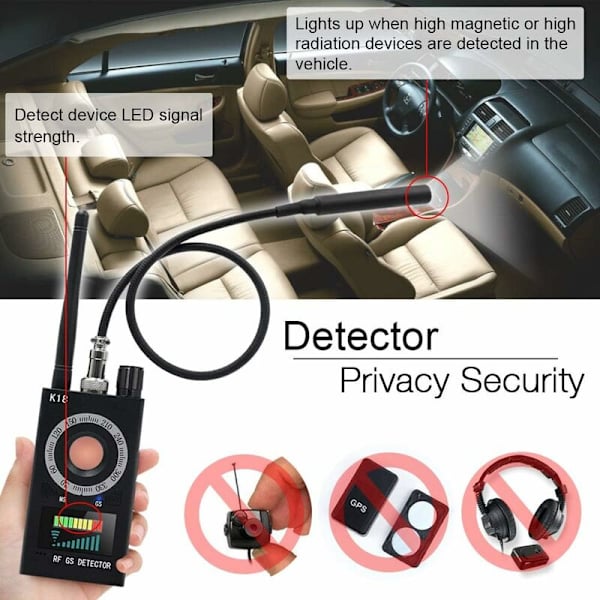 RF Anti-Spy Detektor, skjult kamera og GPS-bug - Signal- og frekvensdetektor