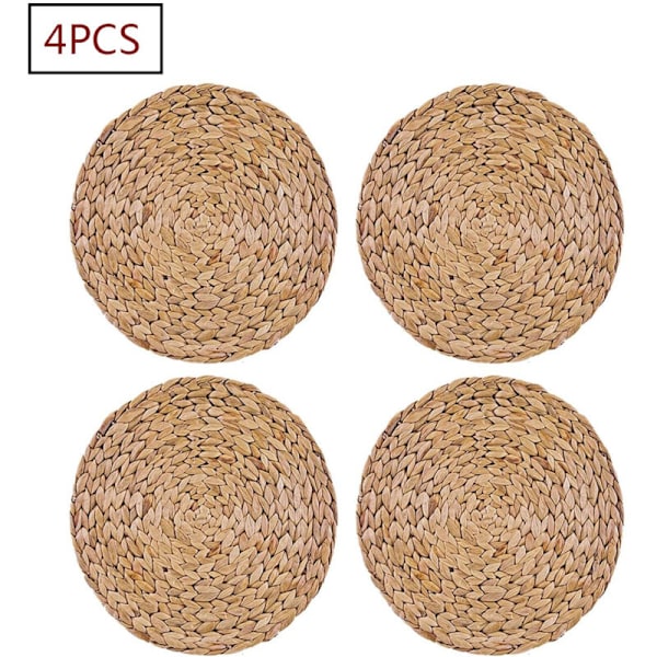 4 Pack Round Water Hyacinth Woven Placemats, 30cm (11)