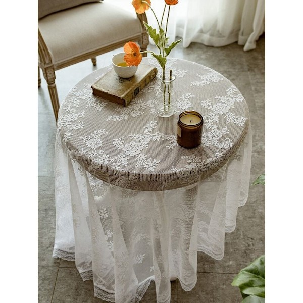 Rectangular Tablecloth Round Lace Tablecloth Small Round Table Tablecloth Nordic Retro White Tablecloth Dessert Table Cover-Retro Lace WhiteRound Ta