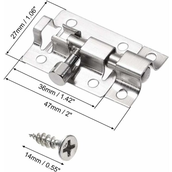 Dørbolter i rustfritt stål, 2 tommers møbelinnvendige dører langstrakte bolter, dørsikringslås, rød kobber, 54x28,6mm, 2 stk