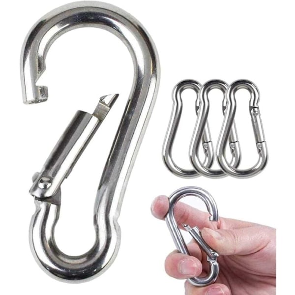 4 stk. - Heavy Duty 304 rustfritt stål karabinkrok M6 Gauge stål karabinkrok svingbar fjærklemme for utendørs fotturer camping fiske (ikke for klatring)