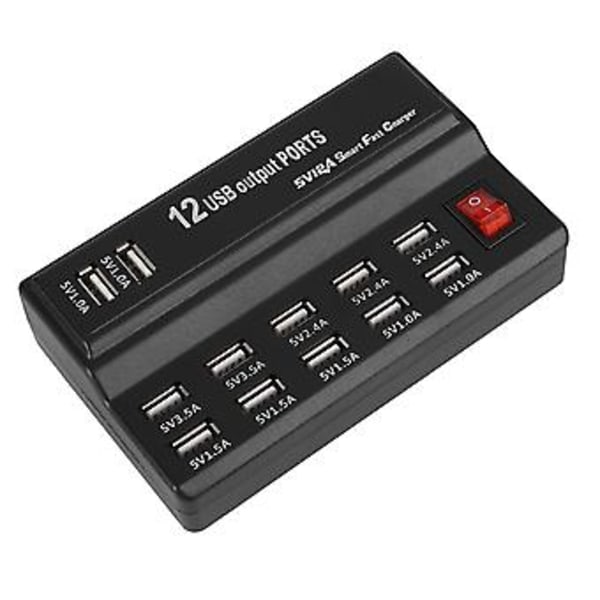 12 Portars USB-hub 5V 12A Strömadapter Laddstation Adapter Laddare Hemresa US-typ