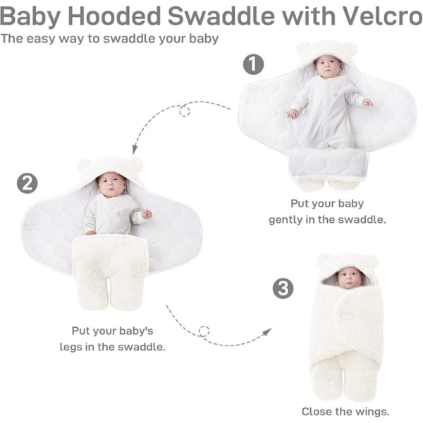 -Unisex Baby Svøbnings Tæppe, 2.0 Tog Baby Nest Sovepose, Hætte Svøbnings Sovepose til Fødsel-Hvid-M(3-6 Måneder)