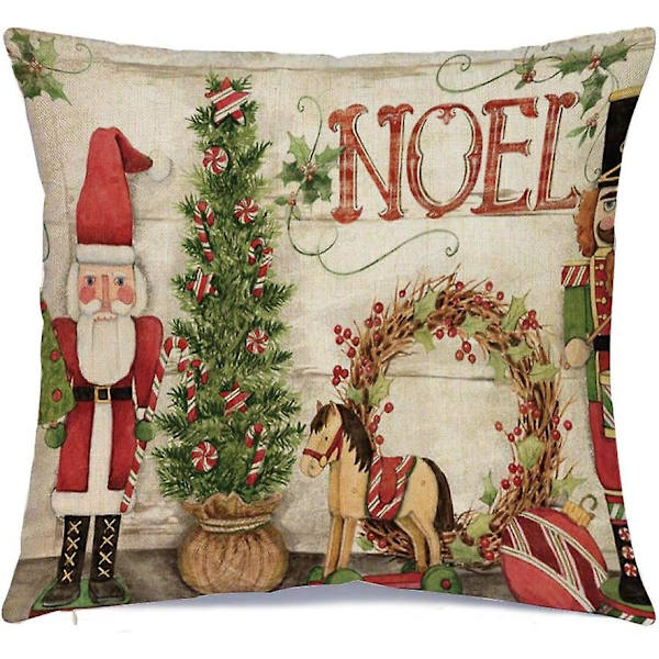 Set med 4 juleputetrekk, 18 x 18 tommer Xmas-serie putetrekk putetrekk putetrekk, bomull glidelås firkantet juledekorasjoner