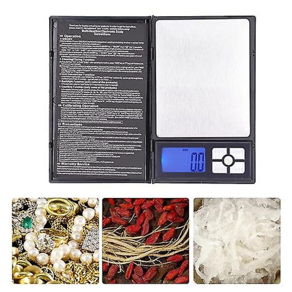 Høy presisjon digital lommeskala, 500g X 0,01g Mini bærbar smykkeskala, elektronisk digital skala, bakgrunnsbelyst LCD-skjerm