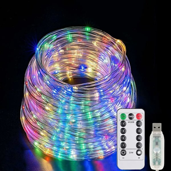 Ljusslinga 100 LED 10 meter silvertråd 4 färger, USB-kontakt med fjärrkontroll stjärnljus för jul- och bröllopsfestdekoration