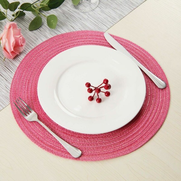 Set of 6 Pink Round Placemat Braided Cotton Christmas Placemat Washable Heat Resistant Non-Slip Placemat Decoration for Dining, Kitchen, Wedding, Pa