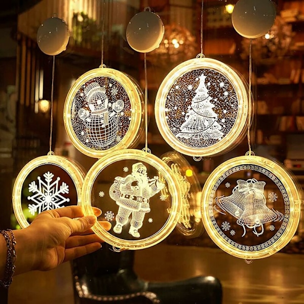 Jul Dekorativa Fönsterljus, Jul Sugkopp Ljus, Hängande Fönsterljus, Jul Fönsterljus Dekoration, Jul LED Ha