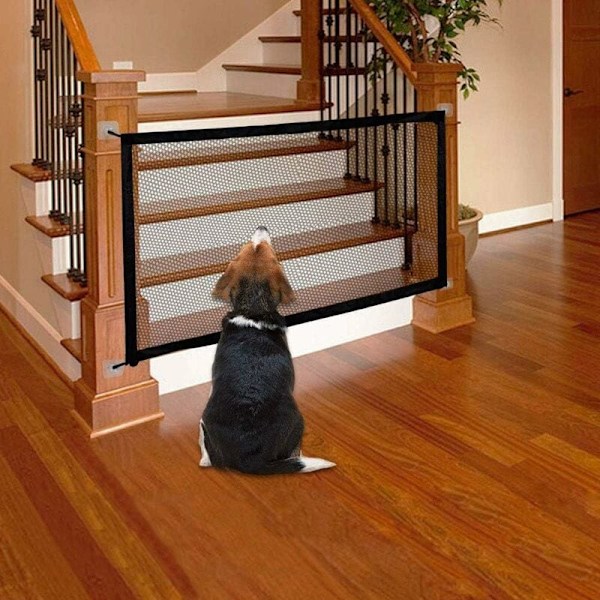 Dog Safety Gate Foldable Retractable Fence for Safety Stair Gate for Dogs and Babies Black(Size 70110cm)