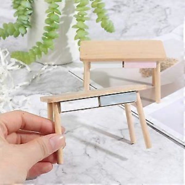 1/12 Miniatyr Nordiskt Skrivbord, Miniatyr Datorskrivbord Sidobord Simuleringsmöbler Tillbehör Grå
