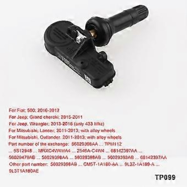 Däcktryckssensor TPMS Ersättning för Wrangler JK Ram Charger (5-pack) 56029398AB 68142397AA
