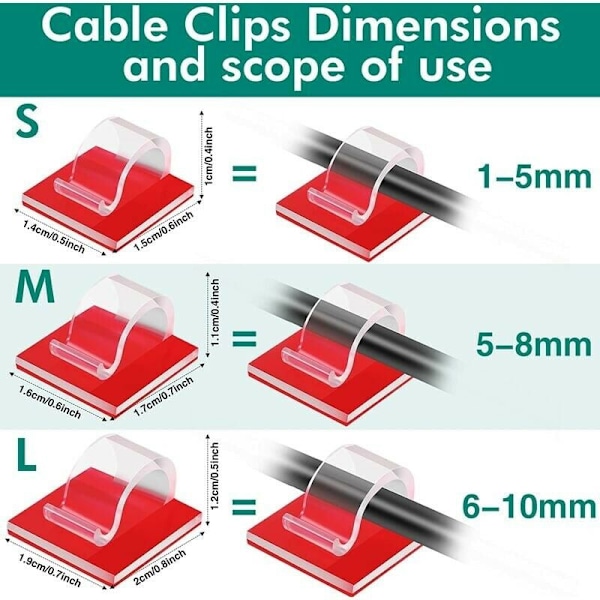 60 stk lyskabelklips mini selvklebende kabelklips lyskroker ledningskabel arrangørklips utendørs selvklebende ledningshåndteringsholder (gjennomsiktig